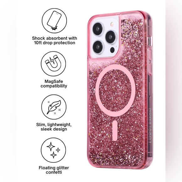 LUXYLEMON IPHONE 16 PRO PINK GLITTER LIQUID CASE | NWT - Picture 3 of 6